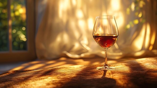 Luxurious Wine Glass on Velvet with Golden Lighting