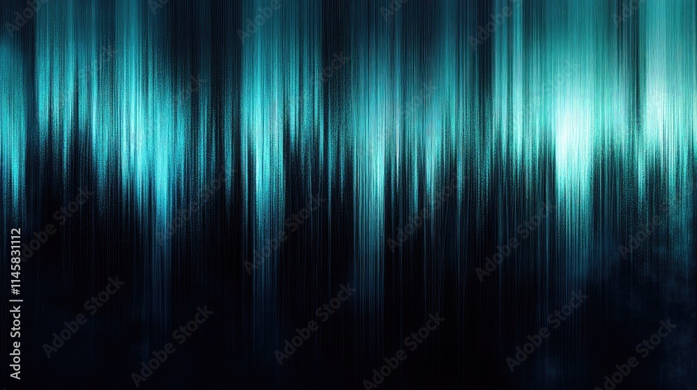 Poster blue and green abstract gradient background with dark blurred vertical lines creating a serene and m