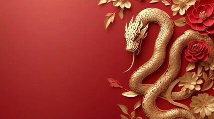 Chinese new year 2025 Zodiac sign with gold paper cut art and craft style on color background Chinese Translation happy new year