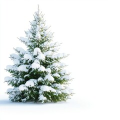 Snow-covered evergreen tree standing gracefully in winter landscape