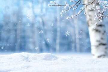 Fototapeta premium Snowflakes Gently Falling Over a Winter Wonderland Landscape