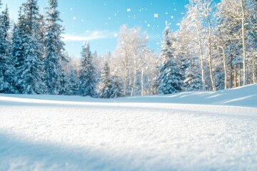 Fototapeta premium Serene Winter Landscape with Snowy Trees and Clear Blue Sky
