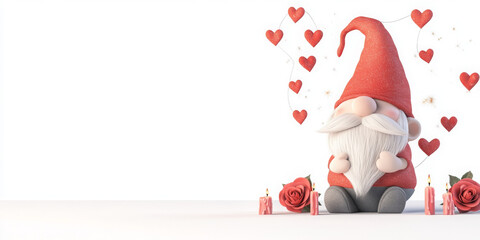 Fototapeta premium cute gnome with red hat surrounded by hearts and candles, perfect for love