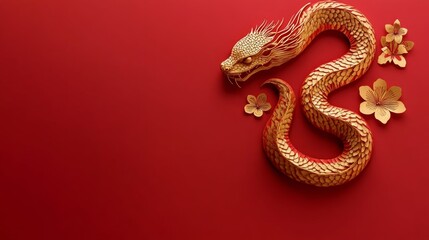 Obraz premium Chinese new year 2025 Zodiac sign with gold paper cut art and craft style on color background Chinese Translation happy new year