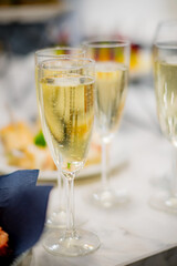 glasses of champagne  on Christmas table