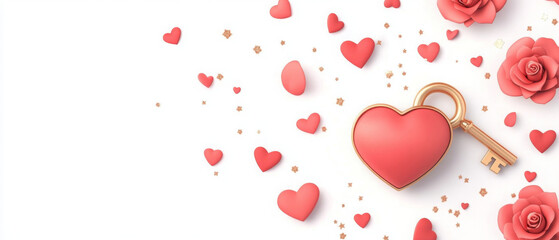 romantic design featuring heart shaped key and roses, perfect for love