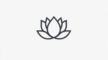 24.A minimalist lotus icon in black, with each petal outlined in a soft, rounded style. The design is simple and cute, with a balanced symmetry, ideal for branding or as a decorative icon for