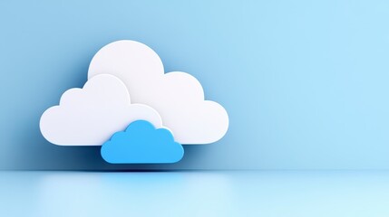 A minimalist design featuring clouds in white and blue against a soft blue background, conveying a sense of tranquility and lightness.