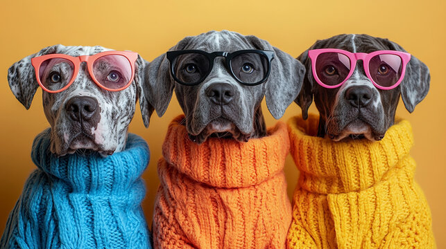 Creative animal concept. three stylish dogs
