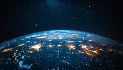 Obraz premium Earth at night, city lights illuminating the planet from space.