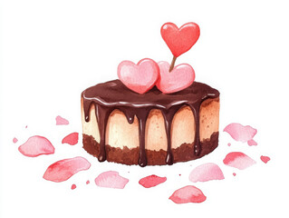Delightful cho te cake topped with heart shaped candies and petals