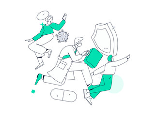 Medical characters fighting the epidemic flat vector concept operation hand drawn illustration
