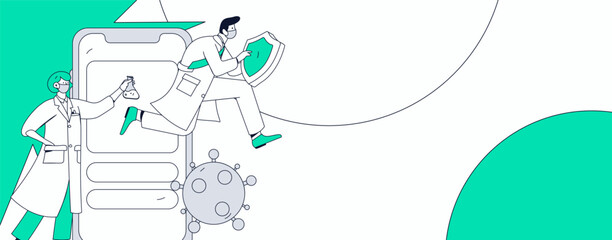 Medical characters fighting the epidemic flat vector concept operation hand drawn illustration
