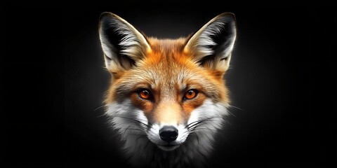 Muzzle of a fox illuminated against a dark background in the stillness of night