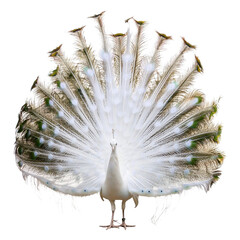 Obraz premium Realistic photo of a full body vibrant peacock displaying its tail feathers, isolated on transparent background