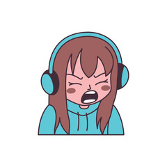 Cute Gamer Girl Cartoon Character Wearing Headset with Angry Screaming Expression