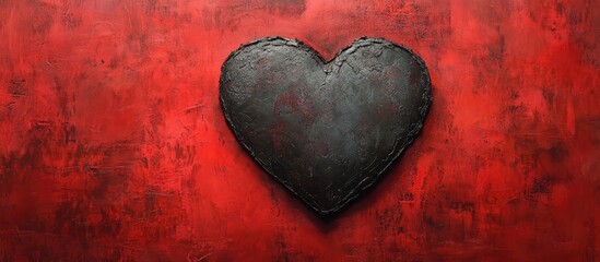 Rustic iron heart texture against a vibrant crimson background symbolizing love strength and passion in artistic decoration design