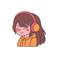 Cute Gamer Girl Cartoon Character Wearing Headset with Sad Expression