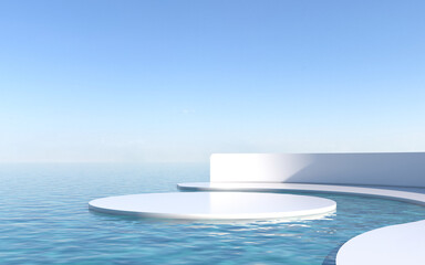 Stage on water backdrop.