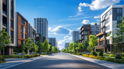 Modern City Street Architecture Design, Residential Buildings, Urban Landscape
