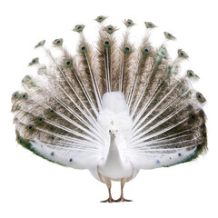 Obraz premium Realistic photo of a full body vibrant peacock displaying its tail feathers, isolated on transparent background
