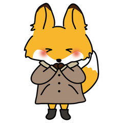 襟付きコートを着た冬服のキツネ