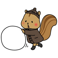 冬服で雪だるまをつくるリス