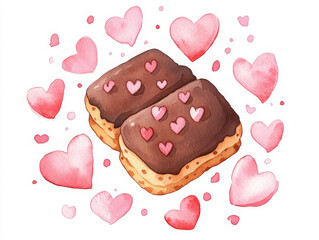 Delightful cho te cookies with heart shapes surrounded by pink hearts