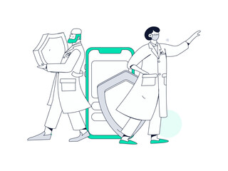 Fototapeta premium Medical characters fighting the epidemic flat vector concept operation hand drawn illustration 