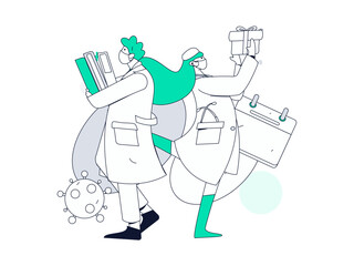 Medical characters fighting the epidemic flat vector concept operation hand drawn illustration
