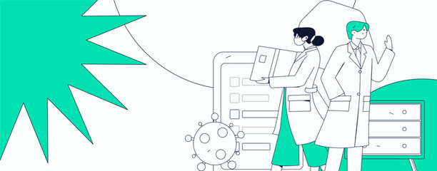 Medical characters fighting the epidemic flat vector concept operation hand drawn illustration
