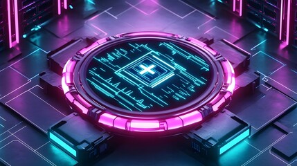 Obraz premium neon tech ui: futuristic hud interface - cyberpunk aesthetics