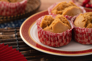 Delicious Chinese steamed sponge cake named Fa Gao for lunar new year festival traditional food.