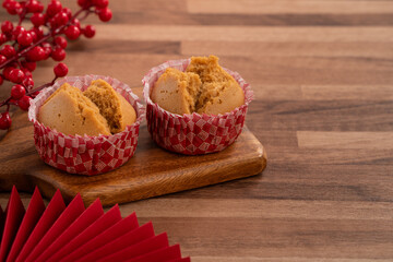 Delicious Chinese steamed sponge cake named Fa Gao for lunar new year festival traditional food.