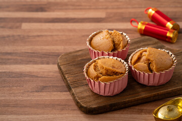 Delicious Chinese steamed sponge cake named Fa Gao for lunar new year festival traditional food.