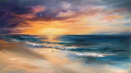 Golden Hour Seascape: A Coastal Sunset Painting