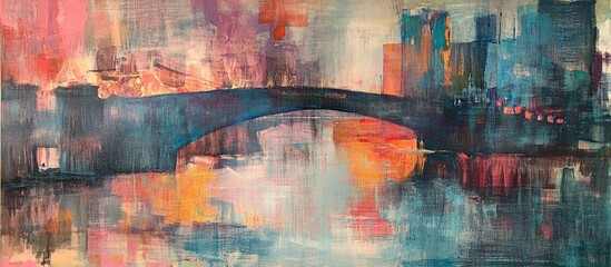 Naklejka premium Brooklyn Bridge Abstract Painting Colorful Urban Landscape Reflection
