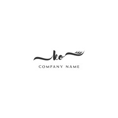 Minimalist KO Logo Design with Abstract Feather Element