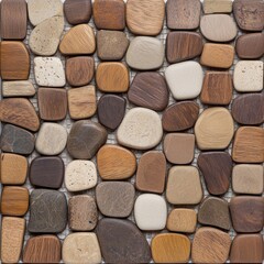 Fototapeta premium mosaic pattern made from natural stones and wood pieces in earthy tones, perfect for eco-friendly 