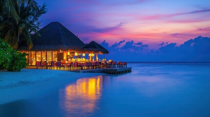 Fototapeta premium Tropical Beach Bar at Dusk