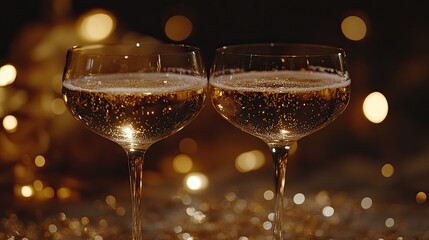 Two glasses of sparkling champagne, Celebration toast