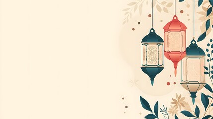 Naklejka premium Elegant Ramadan Lanterns Hanging with Floral Decor