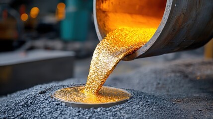 Gold smelting process industrial foundry metal processing scene manufacturing environment close-up view production techniques