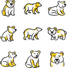 Obraz premium Icons set bear mascot, emblems, symbols, icons set. Flat Design illustration different style