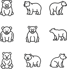 Obraz premium Icons set bear mascot, emblems, symbols, icons set. Flat Design illustration different style