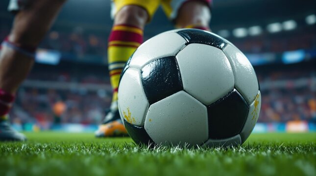 Soccer ball on a green field, symbolizing sportsmanship, teamwork, and the global passion for football