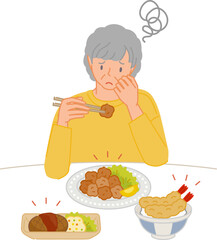 脂っこい揚げ物の食事が胃もたれして困るシニア女性