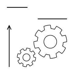 Cogs and arrow depict growth connection and movement. Ideal for teamwork, strategy, progress, innovation, development, engineering, and direction. Line metaphor