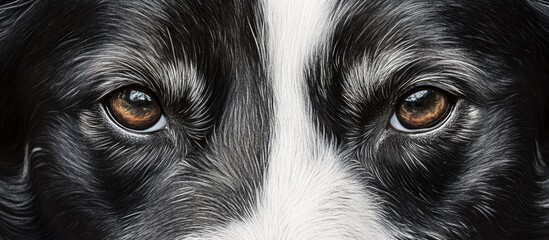 Close up portrait of a charming black and white Border Collie showcasing expressive eyes and detailed fur in pet photography