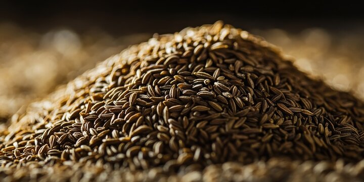 A vibrant heap of dry spice cumin seeds showcases the rich texture and natural color of cumin seeds, perfect for culinary uses and enhancing dishes with the unique flavor of cumin seeds.